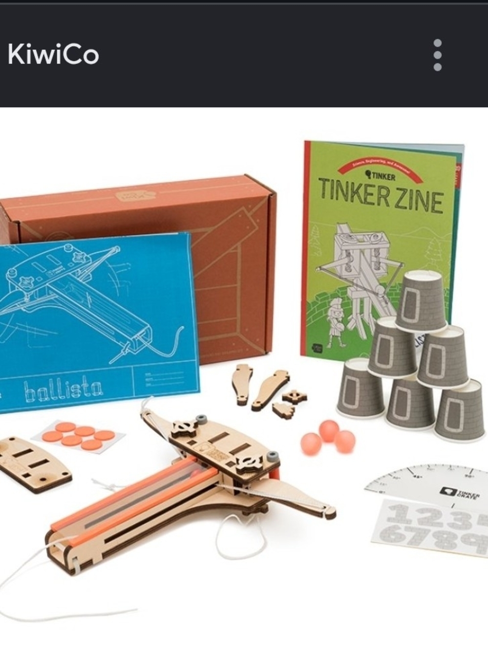 Kiwico Wooden Ballista Building Kit with Orange Accents and Blue Blueprint